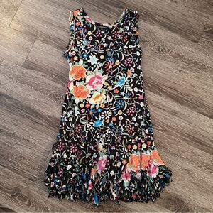 Roberto Cavalli Black Floral Sleeveless Dress with Multicolor Embroidery